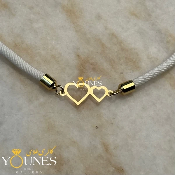 دستبند دو قلب مینیمال لیزری طلا